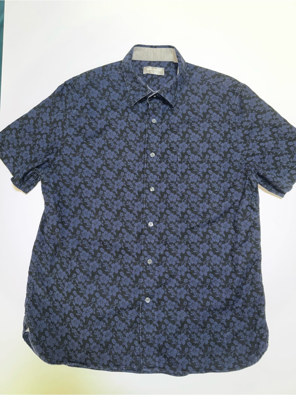 Hickey Freeman Men’s Woven Cotton Floral Shirt, Blue, Point Collar, L